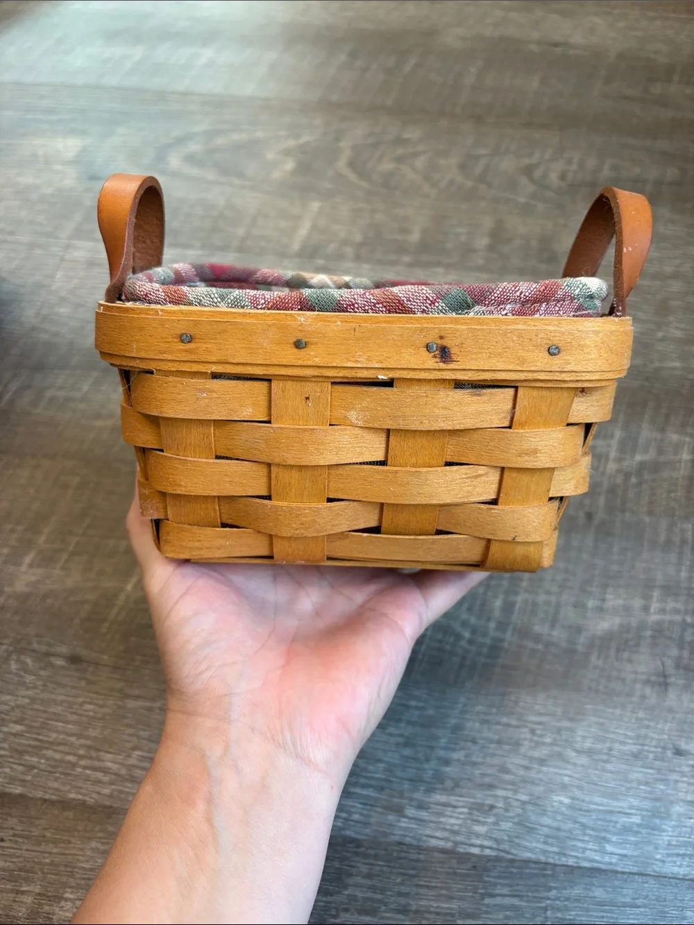 Longaberger Tea/Key Basket Leather Handles Lot of 2 READ